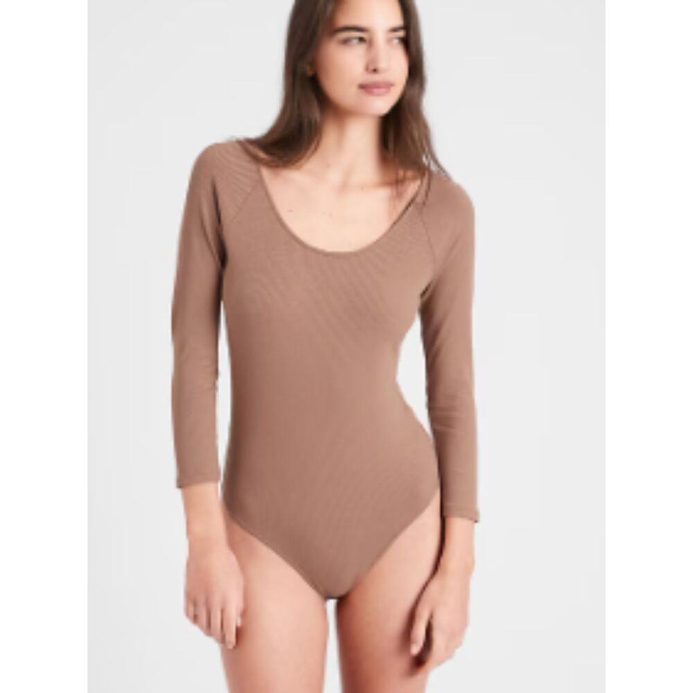 NWT Banana Republic Womens Ribbed Ballet-Neck Bodysuit Size Large Scoop-neck